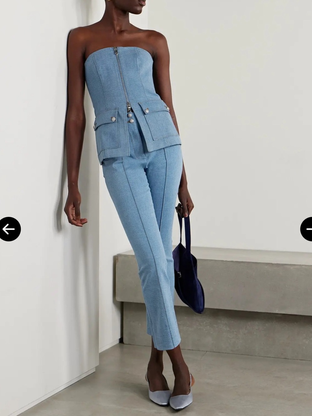 Veronica Beard Light Blue Strapless Denim-Effect Corset Top
